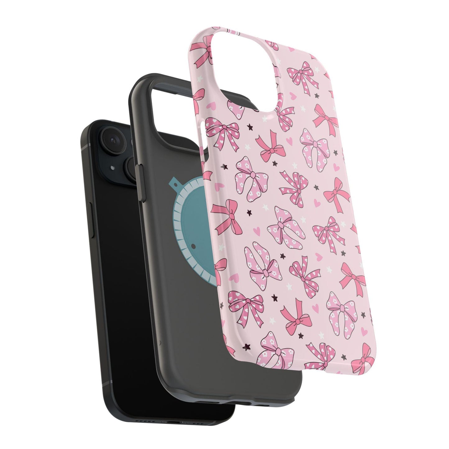Custom Pink Bow phone case iphone 16, 15, 14, 13 Pro Max, MAGSAFE tough Iphone case coquette, preppy personalized phone case trendy girly