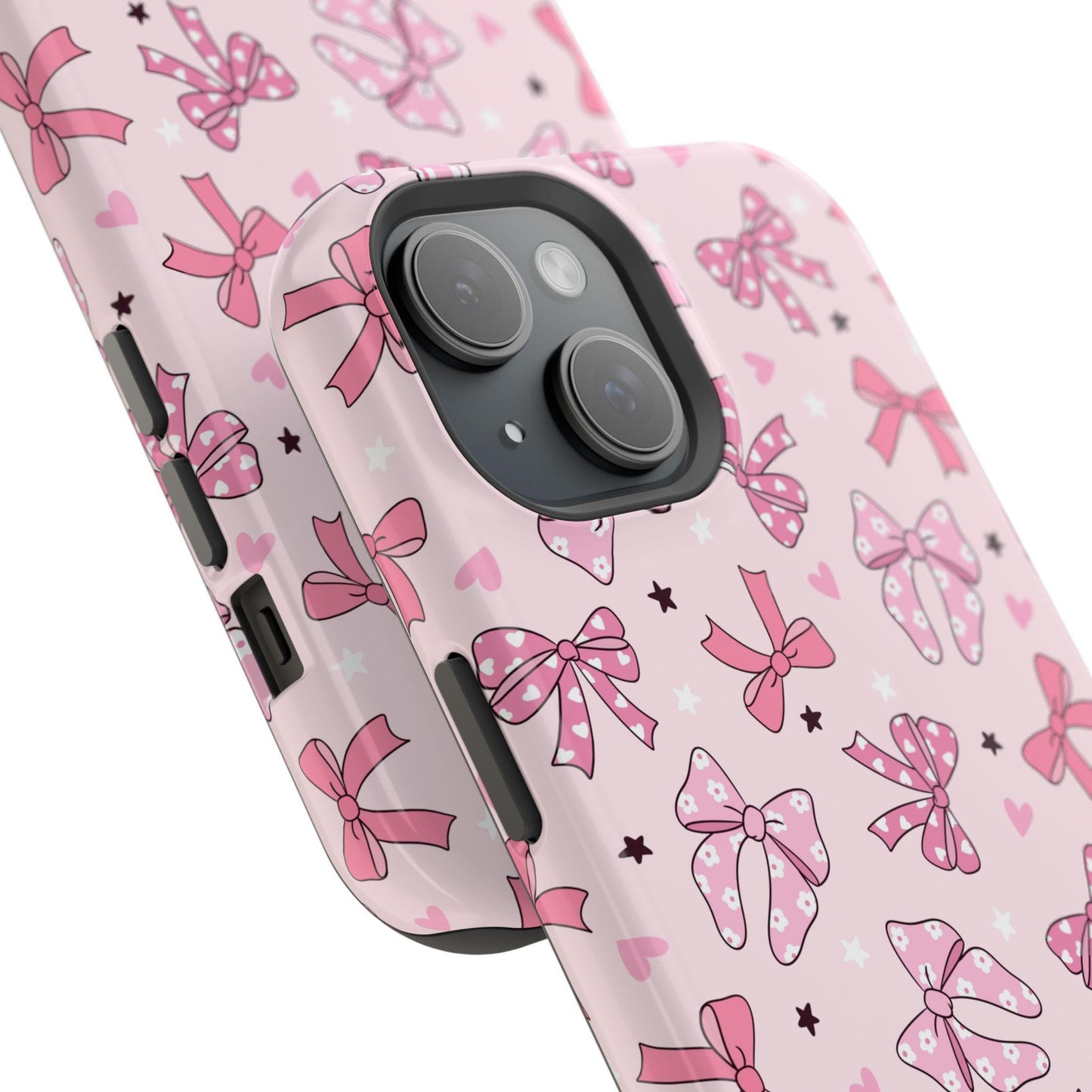 Custom Pink Bow phone case iphone 16, 15, 14, 13 Pro Max, MAGSAFE tough Iphone case coquette, preppy personalized phone case trendy girly