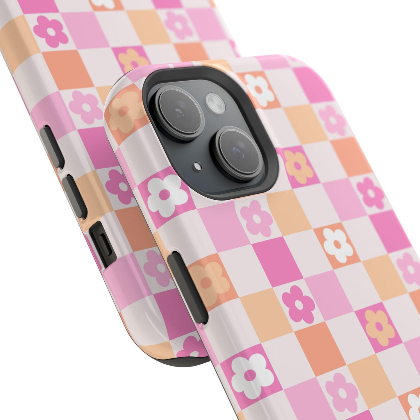 Custom Retro Checkered iphone case 16, 15, 14, 13 Pro Max, MAGSAFE Iphone case floral, vintage pink personalized phone case