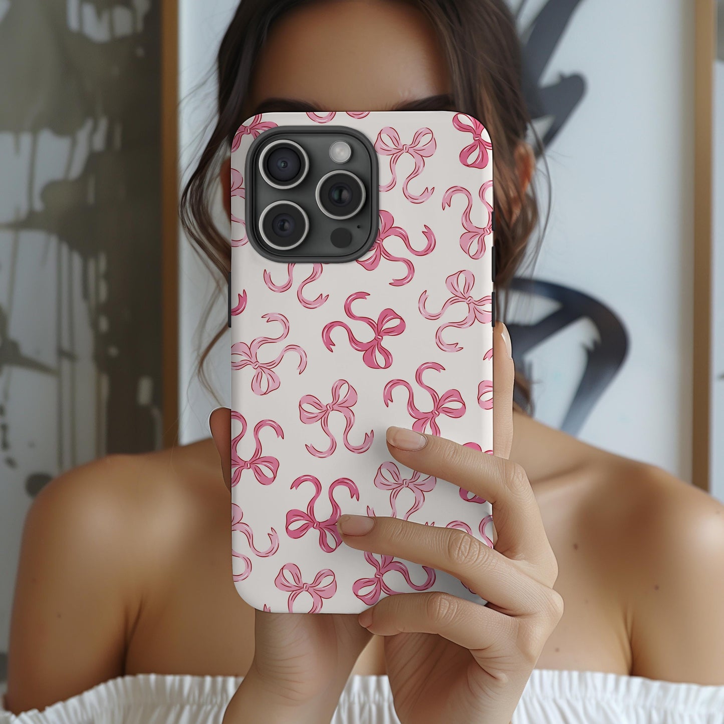 Custom Pink Bow phone case iphone 16, 15, 14, 13 Pro Max, MAGSAFE tough Iphone case coquette, preppy personalized phone case trendy girly