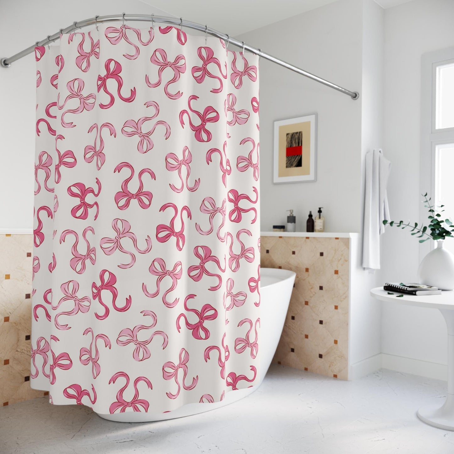Pink Bow Shower Curtain Coquette decor, custom trendy coquette bathroom decor, preppy shower curtain, aesthetic bathroom decor personalized