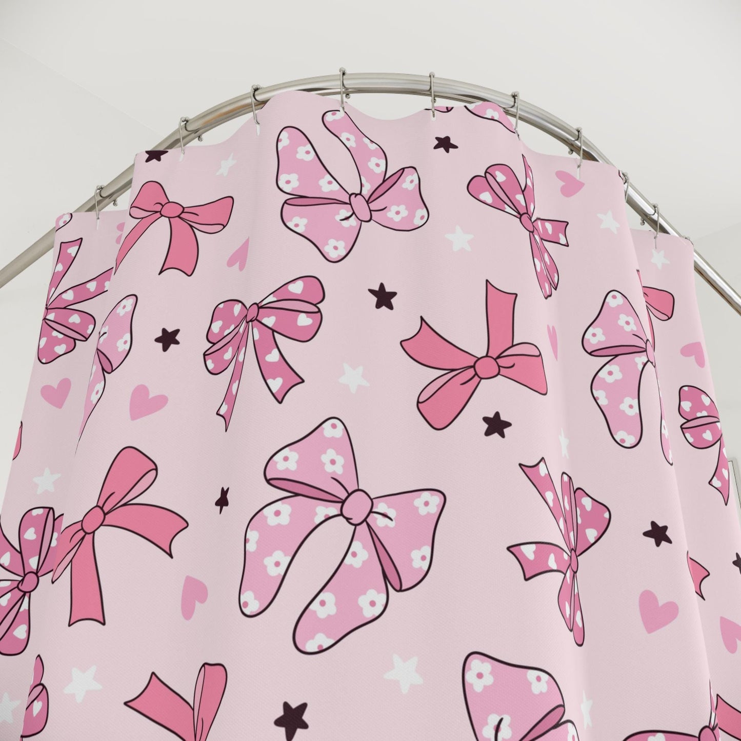 Pink Bow Shower Curtain Coquette decor, custom trendy coquette bathroom decor, preppy shower curtain, aesthetic bathroom decor personalized