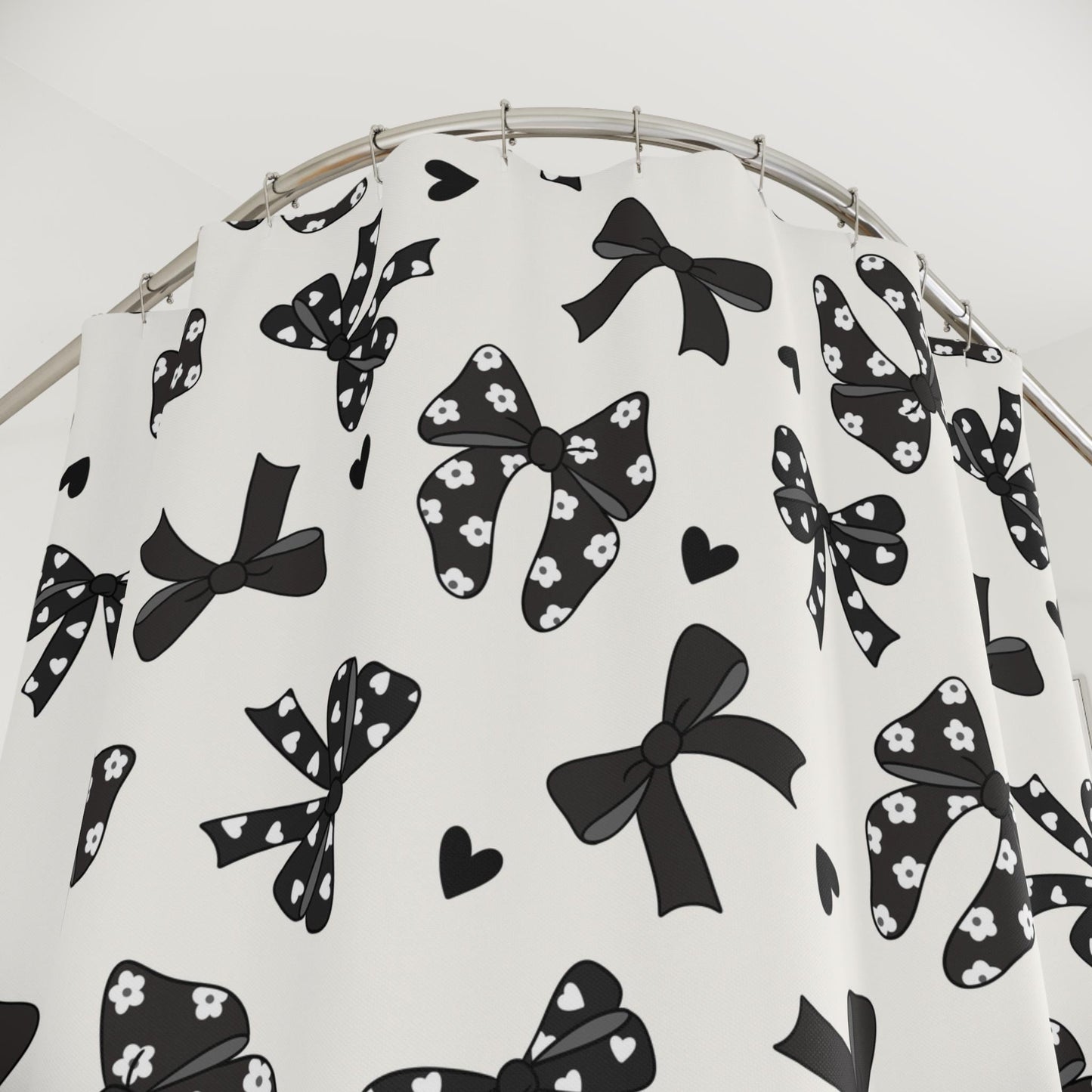 Black and white Bow Shower Curtain, custom trendy coquette bathroom decor, preppy shower curtain, aesthetic bathroom decor personalized