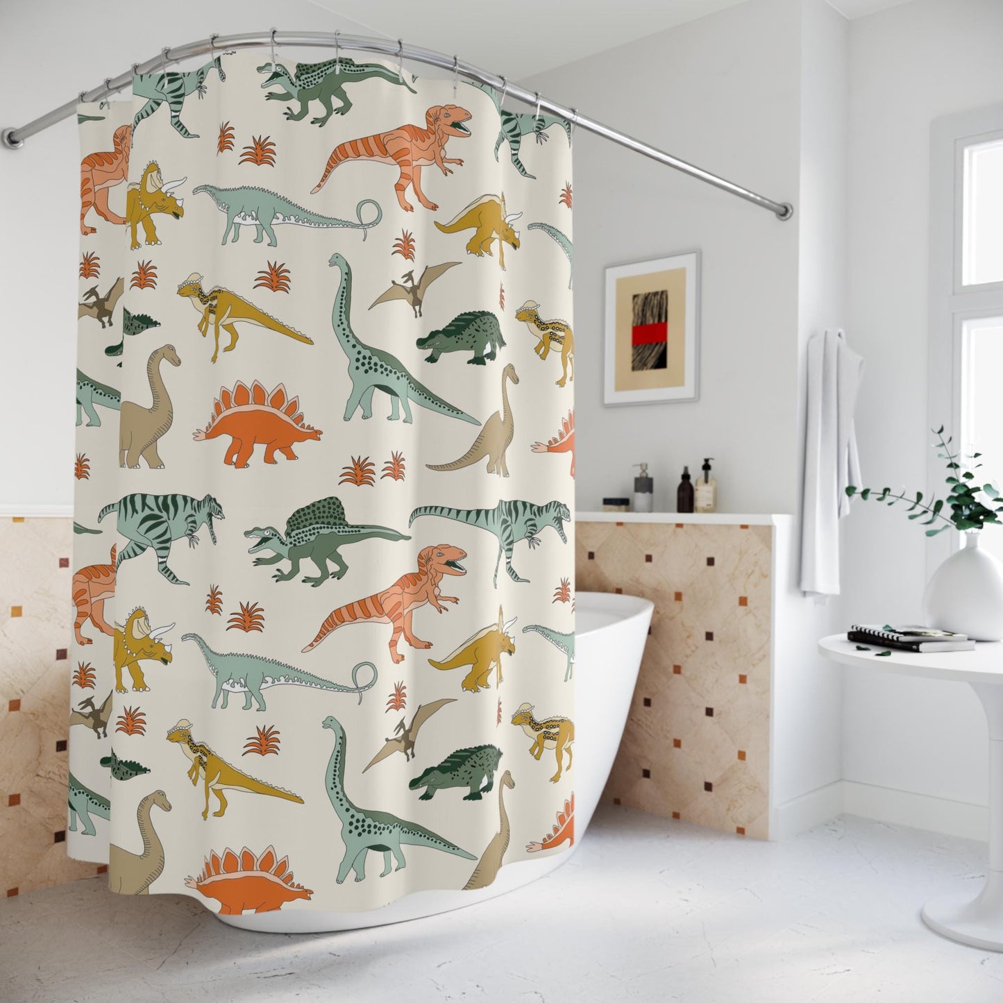 Boys Shower Curtain Personalized dinosaur, kids shower curtain, shower curtain neutral boys dinosaur decor, birthday boy gift housewarming