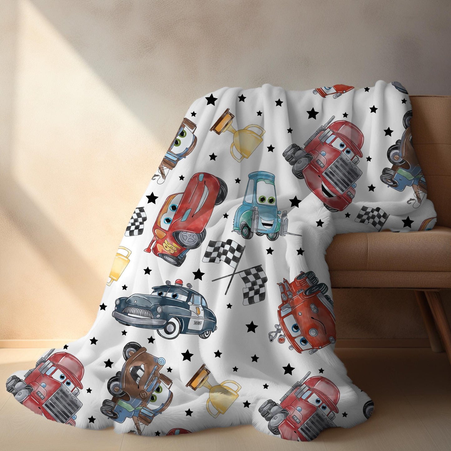 Personalized car blanket cartoon, custom name disney blanket, boys blanket, toddler blanket, birthday gift for boy son, boys bedroom decor