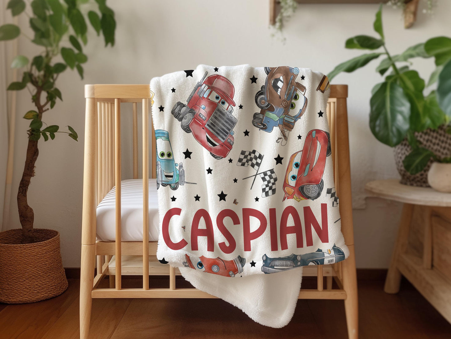 Personalized car blanket cartoon, custom name disney blanket, boys blanket, toddler blanket, birthday gift for boy son, boys bedroom decor