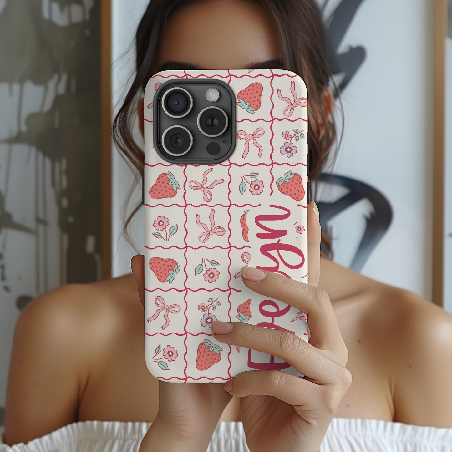 Custom MAGSAFE iphone case personalized iphone 16 15 14 13 pro max plus, coquette strawberry preppy girl iphone case vintage