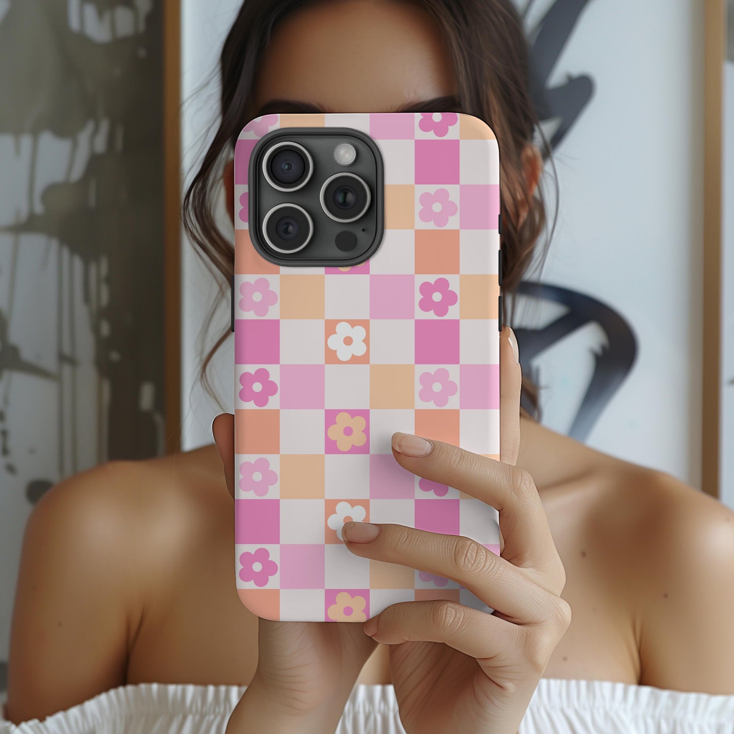 Custom Retro Checkered iphone case 16, 15, 14, 13 Pro Max, MAGSAFE Iphone case floral, vintage pink personalized phone case