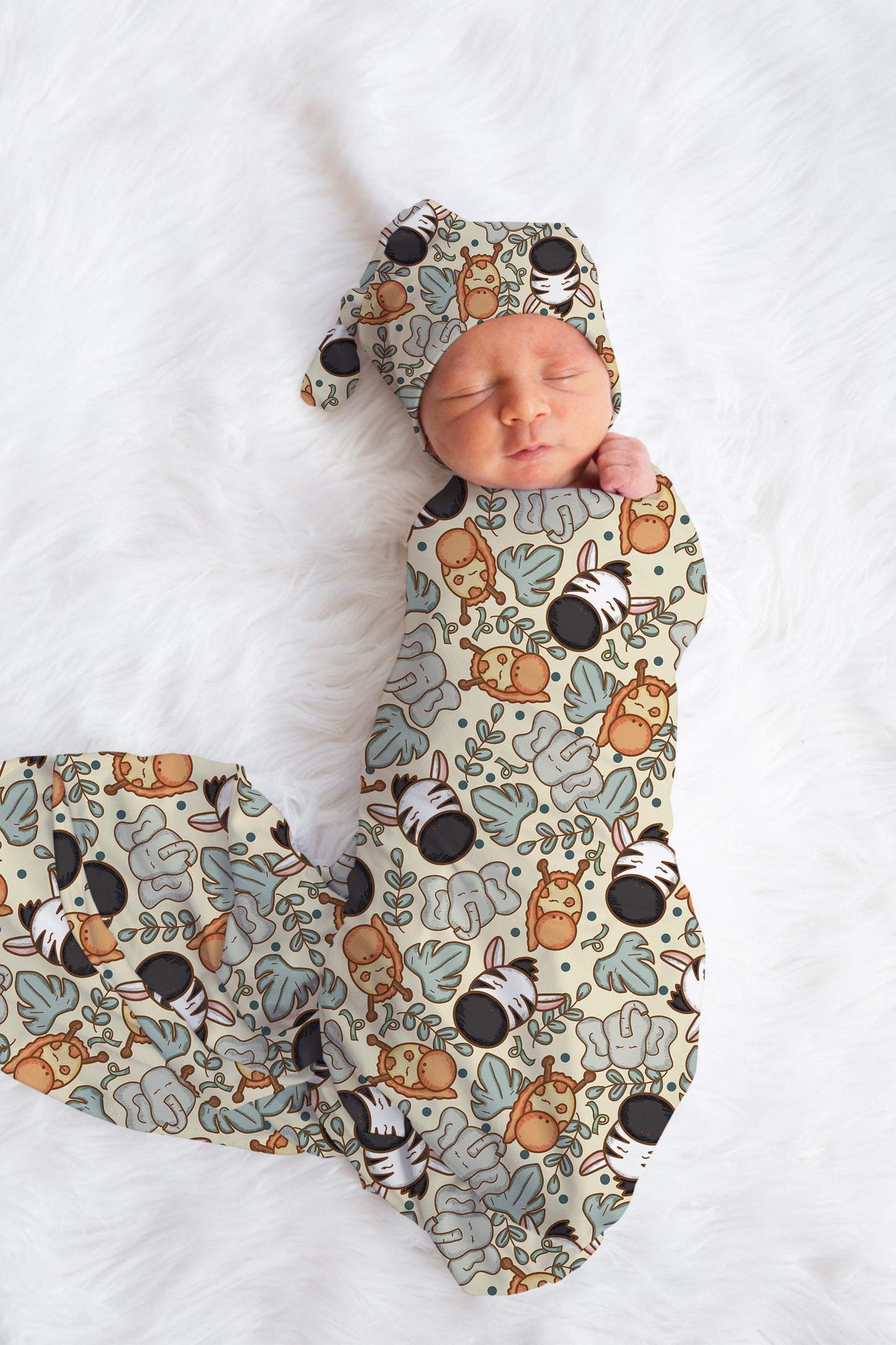 Personalized Baby Boy Swaddle Blanket Hat Set, safari swaddle, animal hospital reveal outfit unisex baby shower gift receiving blanket