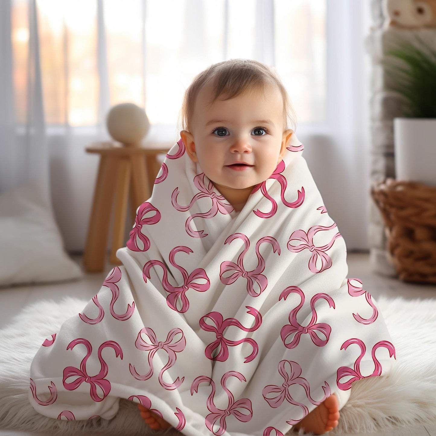Personalized coquette pink bow Blanket, coquette room decor, preppy stuff room decor, pink bow baby blanket, bow decor