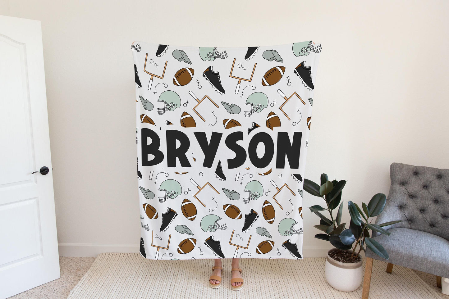 Personalized blanket for boys, Football blanket, football lover throw, birthday gift for him, custom name baby blanket, baby shower gift