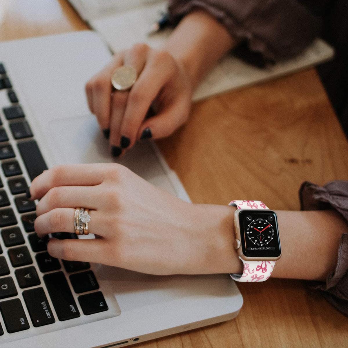 Pink bows preppy Watch Band Apple Watch Band for 38mm 40mm 41mm 42mm 44mm Silicone Apple Watch Strap womens custom coquette band