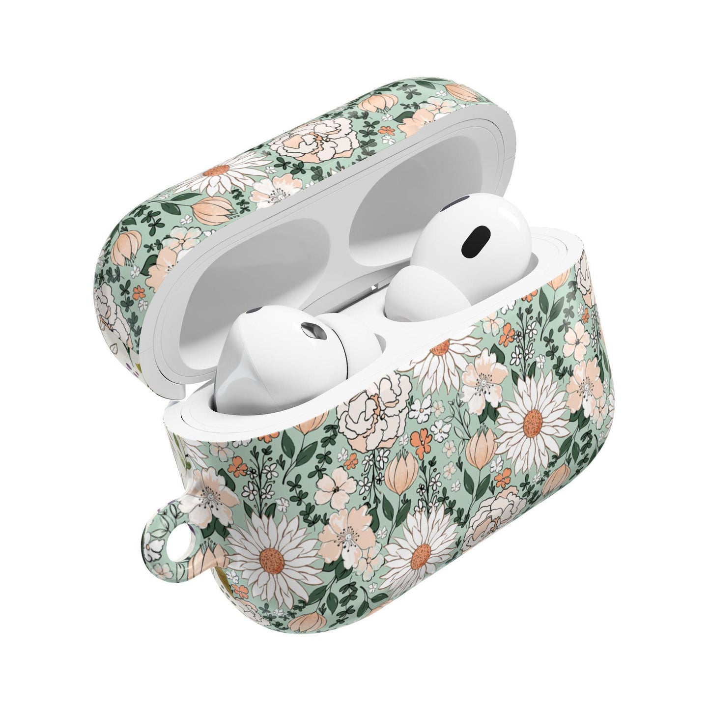 Floral AirPod Cases, Green and White Flower Pattern Protective Cover, AirPods Accessories, Floral Tech Gift, AirPods Case for Women, Cute