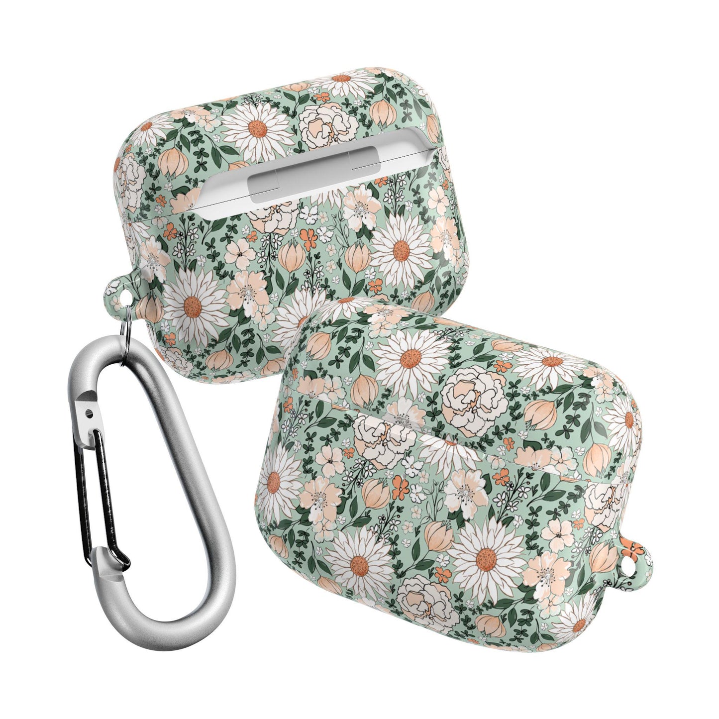 Floral AirPod Cases, Green and White Flower Pattern Protective Cover, AirPods Accessories, Floral Tech Gift, AirPods Case for Women, Cute