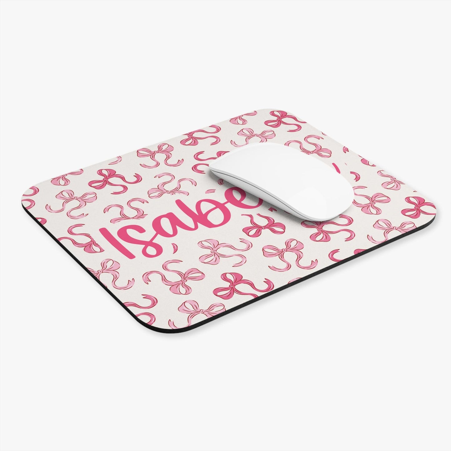 Custom Pink Bows Mouse Pad, Personalized Rectangle Desk Mat, Office Accessories, Custom Name, Design, Cute Desk Decor, best friend gift idea
