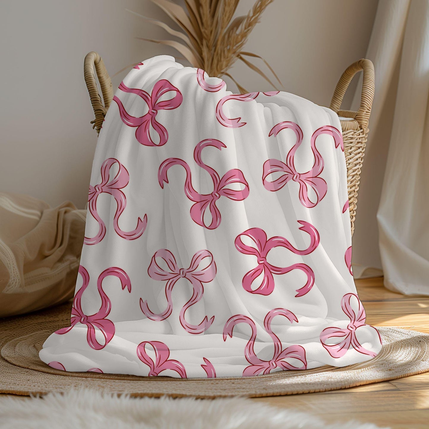 Personalized coquette pink bow Blanket, coquette room decor, preppy stuff room decor, pink bow baby blanket, bow decor