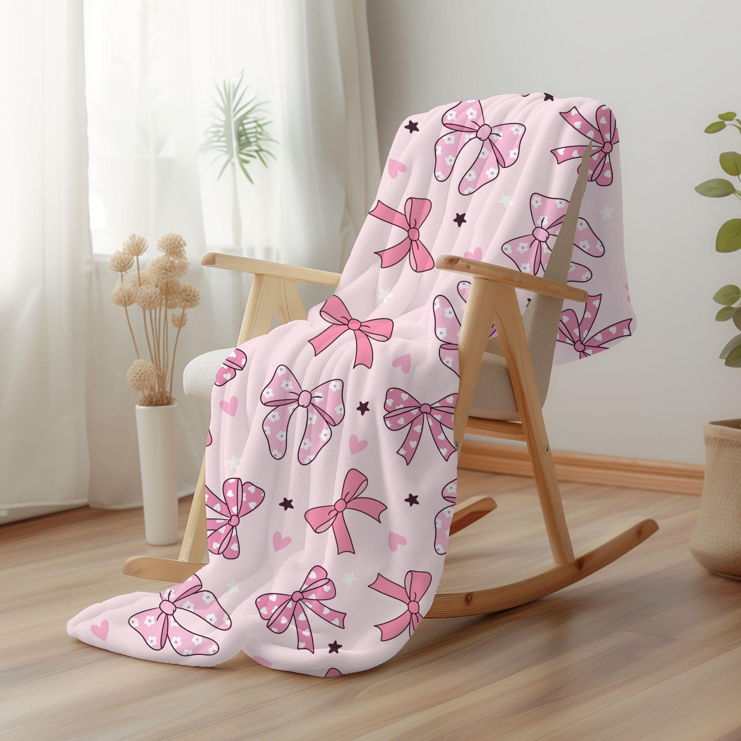Personalized coquette pink bow Blanket, coquette room decor, preppy stuff room decor, pink bow baby blanket, bow decor