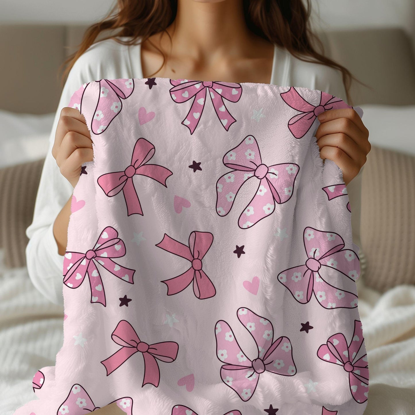Personalized coquette pink bow Blanket, coquette room decor, preppy stuff room decor, pink bow baby blanket, bow decor