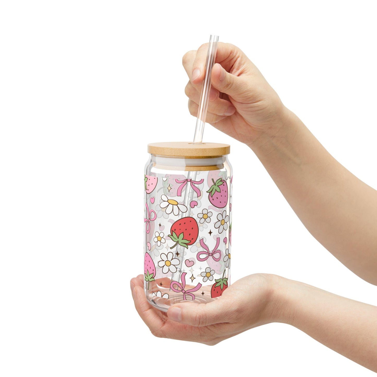 Coquette Bow Glass Cup with bamboo lid glass straw