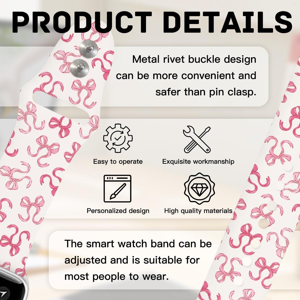 Pink bows preppy Watch Band Apple Watch Band for 38mm 40mm 41mm 42mm 44mm Silicone Apple Watch Strap womens custom coquette band