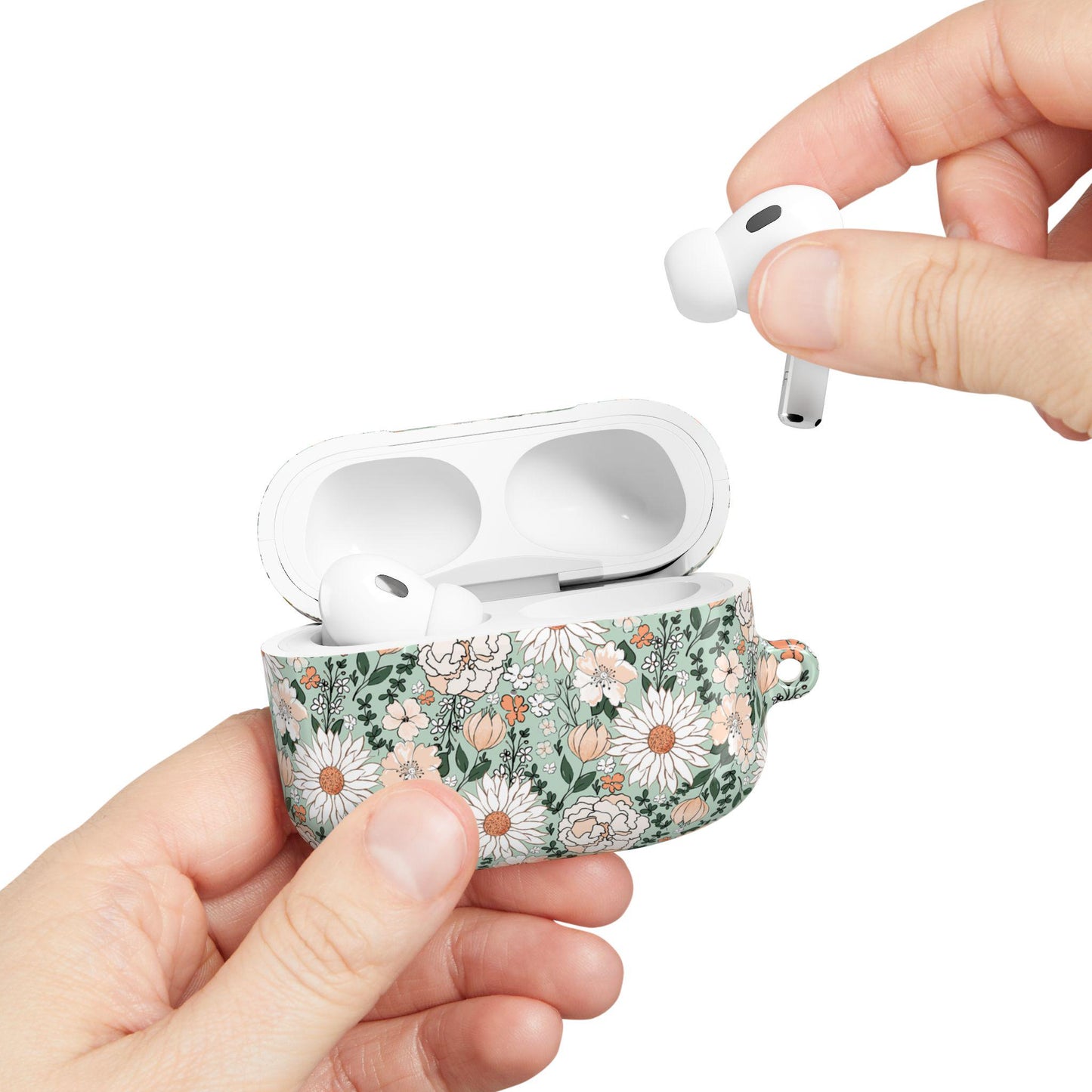 Floral AirPod Cases, Green and White Flower Pattern Protective Cover, AirPods Accessories, Floral Tech Gift, AirPods Case for Women, Cute