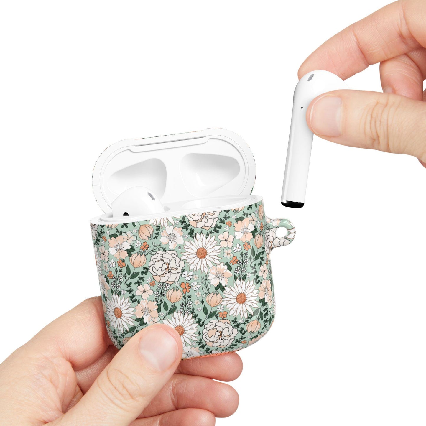 Floral AirPod Cases, Green and White Flower Pattern Protective Cover, AirPods Accessories, Floral Tech Gift, AirPods Case for Women, Cute