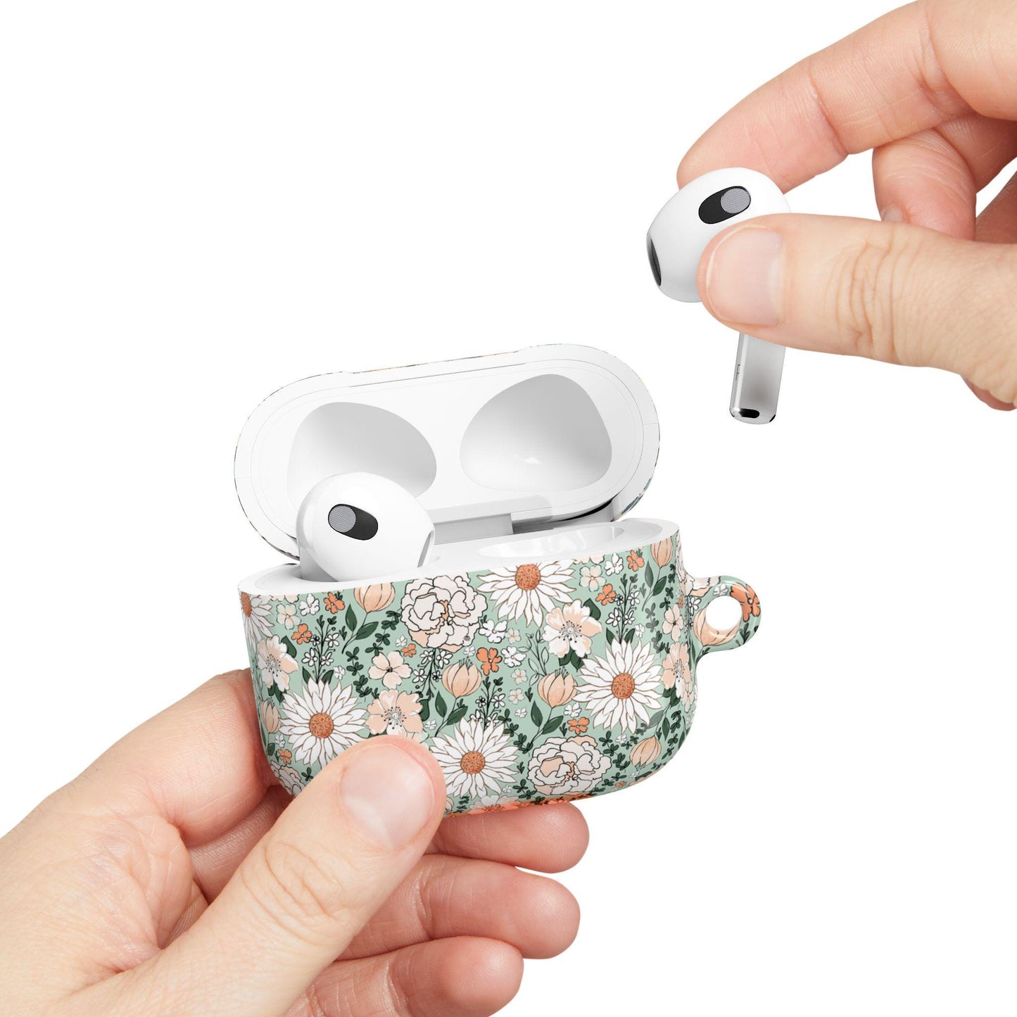 Floral AirPod Cases, Green and White Flower Pattern Protective Cover, AirPods Accessories, Floral Tech Gift, AirPods Case for Women, Cute