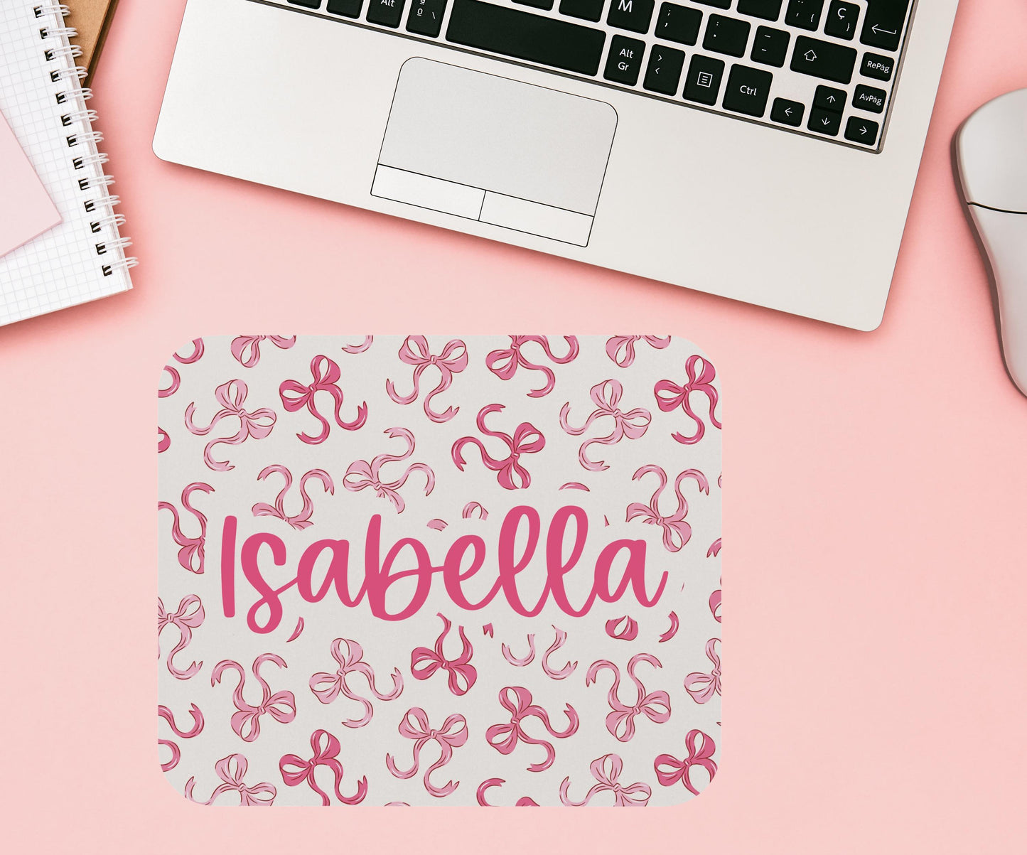 Custom Pink Bows Mouse Pad, Personalized Rectangle Desk Mat, Office Accessories, Custom Name, Design, Cute Desk Decor, best friend gift idea