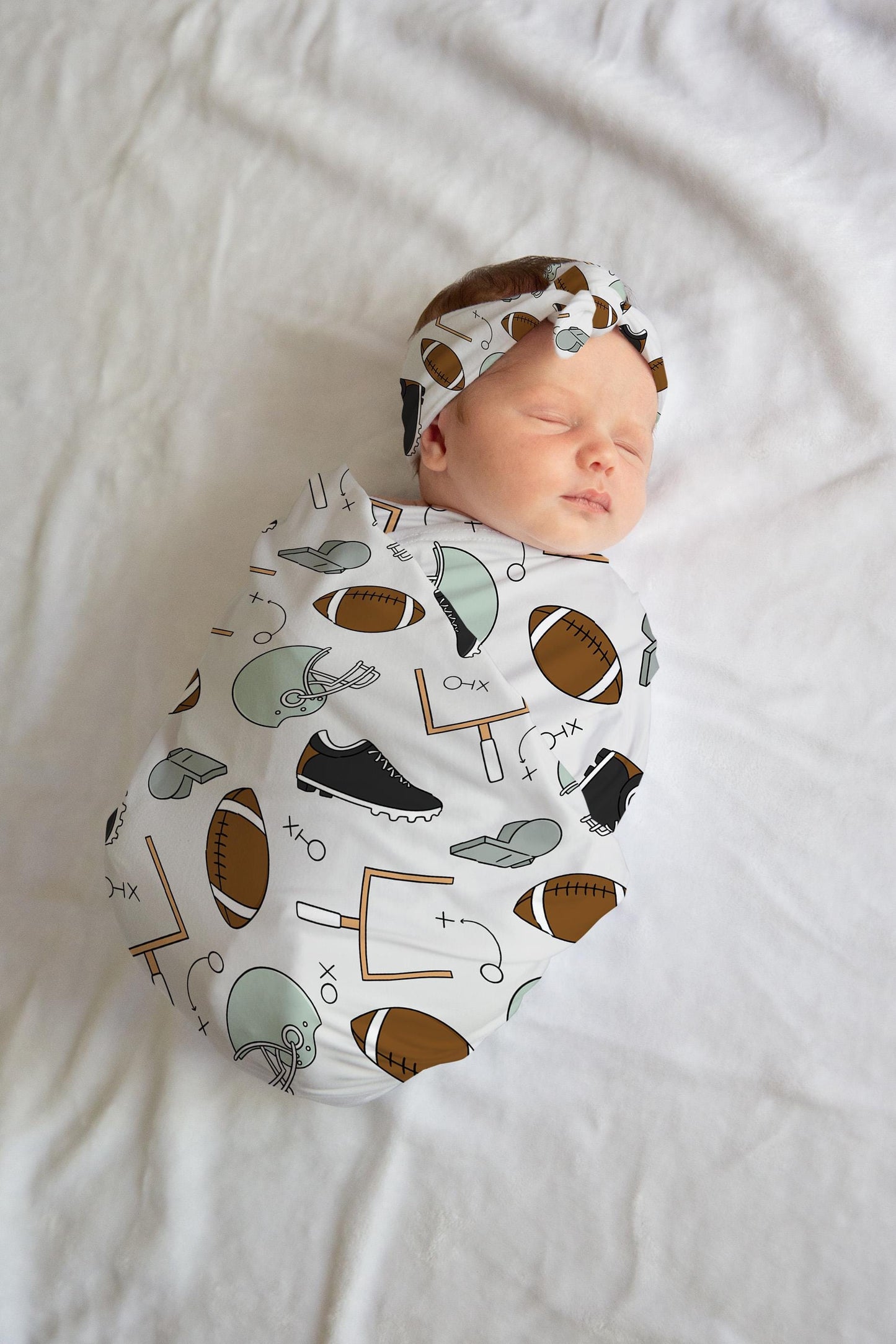 Personalized Baby Girl Swaddle Blanket Hat Set, football swaddle, sports hospital reveal outfit baby boy baby shower gift receiving blanket