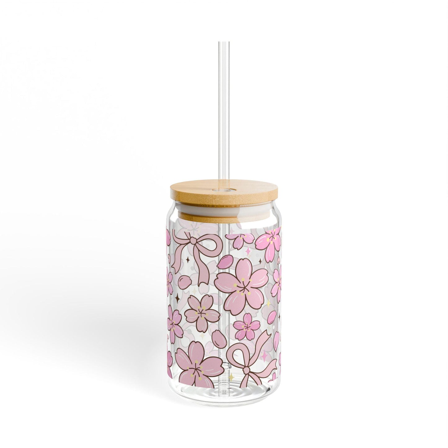 Coquette Bow Glass Cup with bamboo lid glass straw