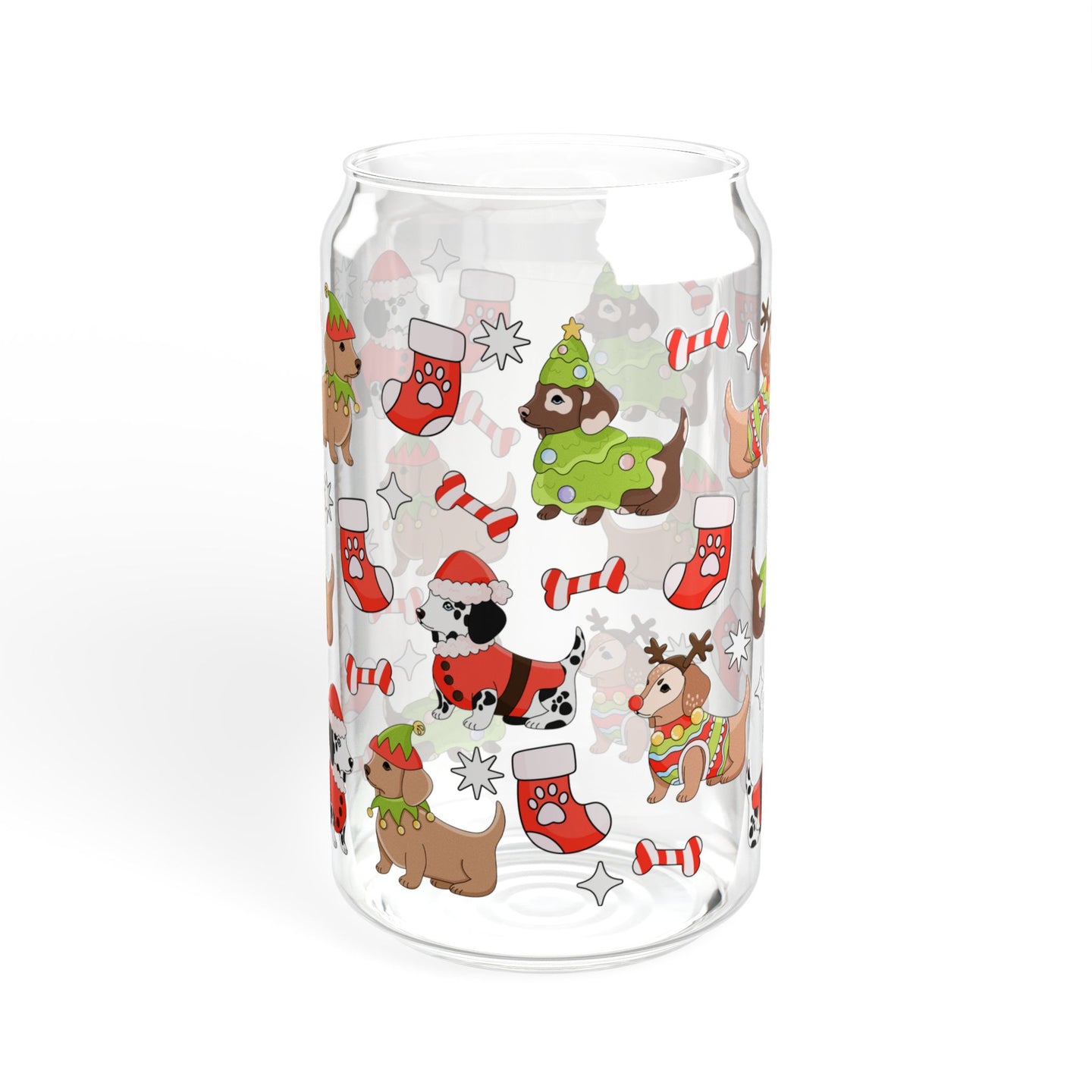 Christmas Dog Glass Can 16 oz