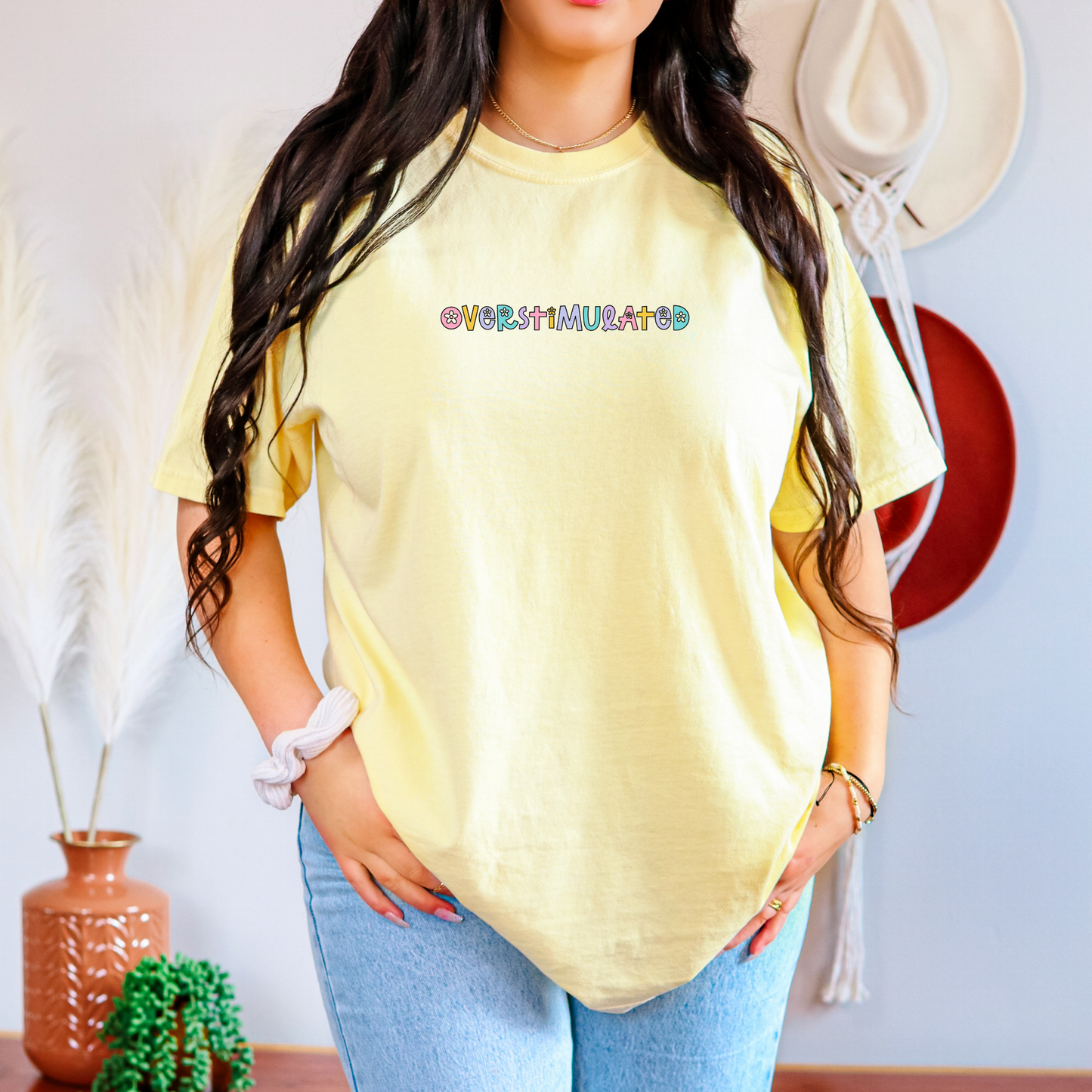 Overstimulated T-shirt Comfort Colors Neon Pastel