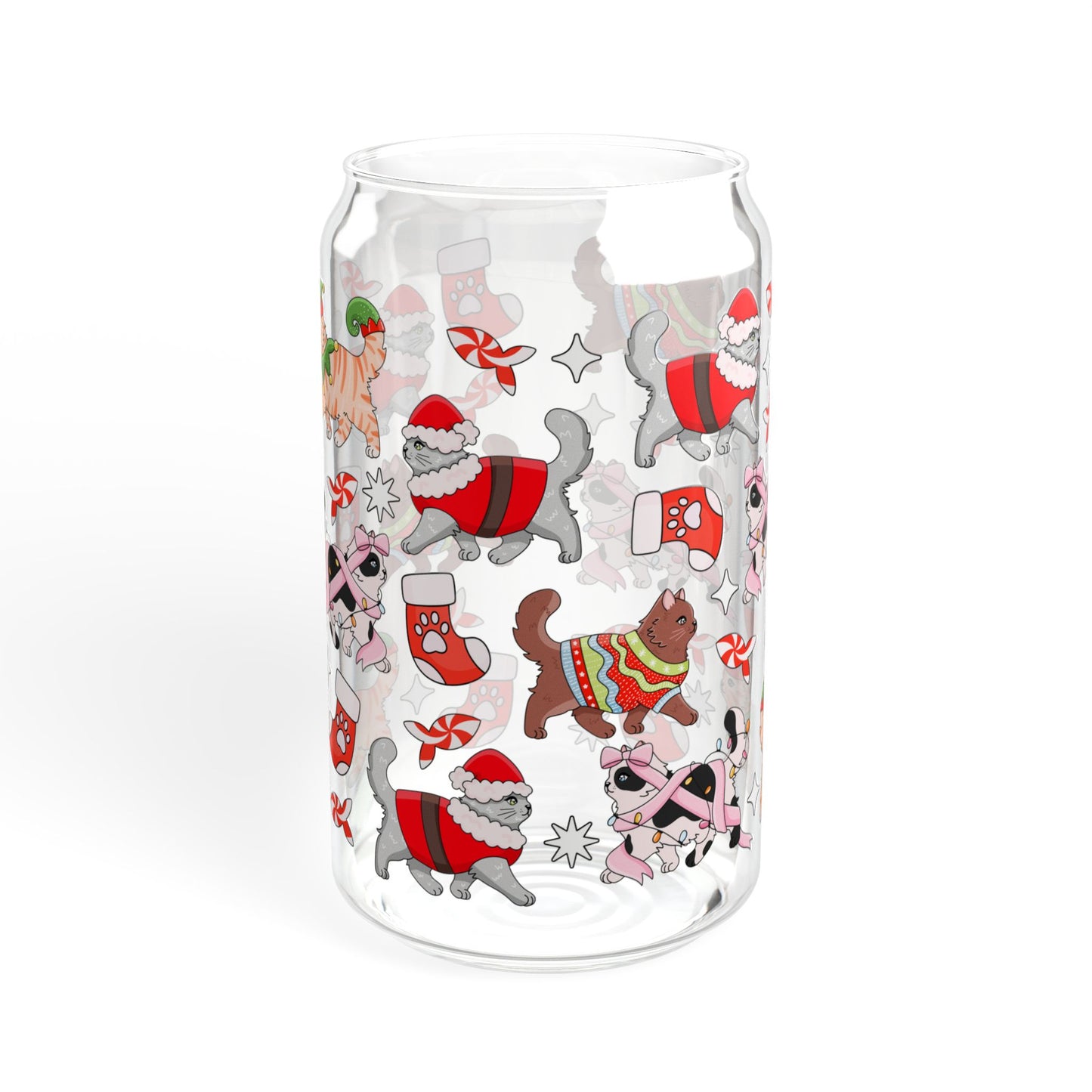 Christmas Cats Glass Can 16 oz