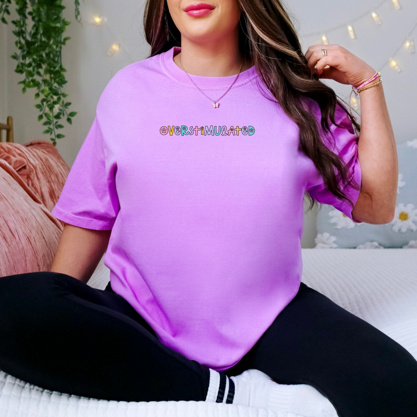 Overstimulated T-shirt Comfort Colors Neon Pastel