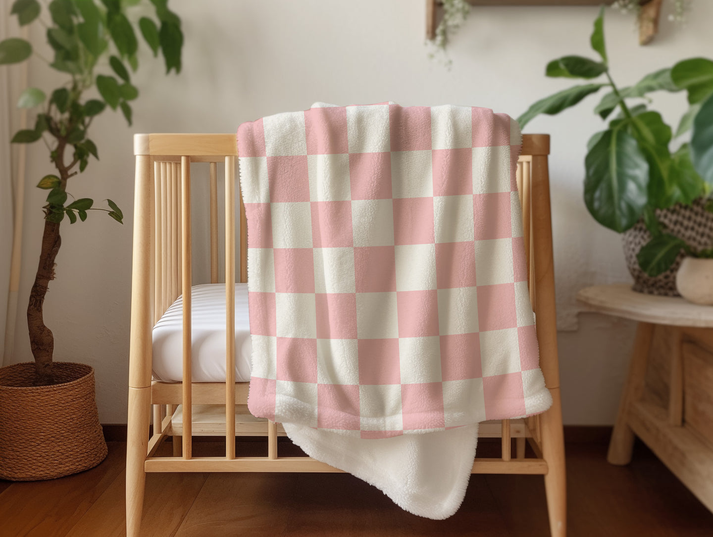 Personalized Pink and White Checkered Blanket