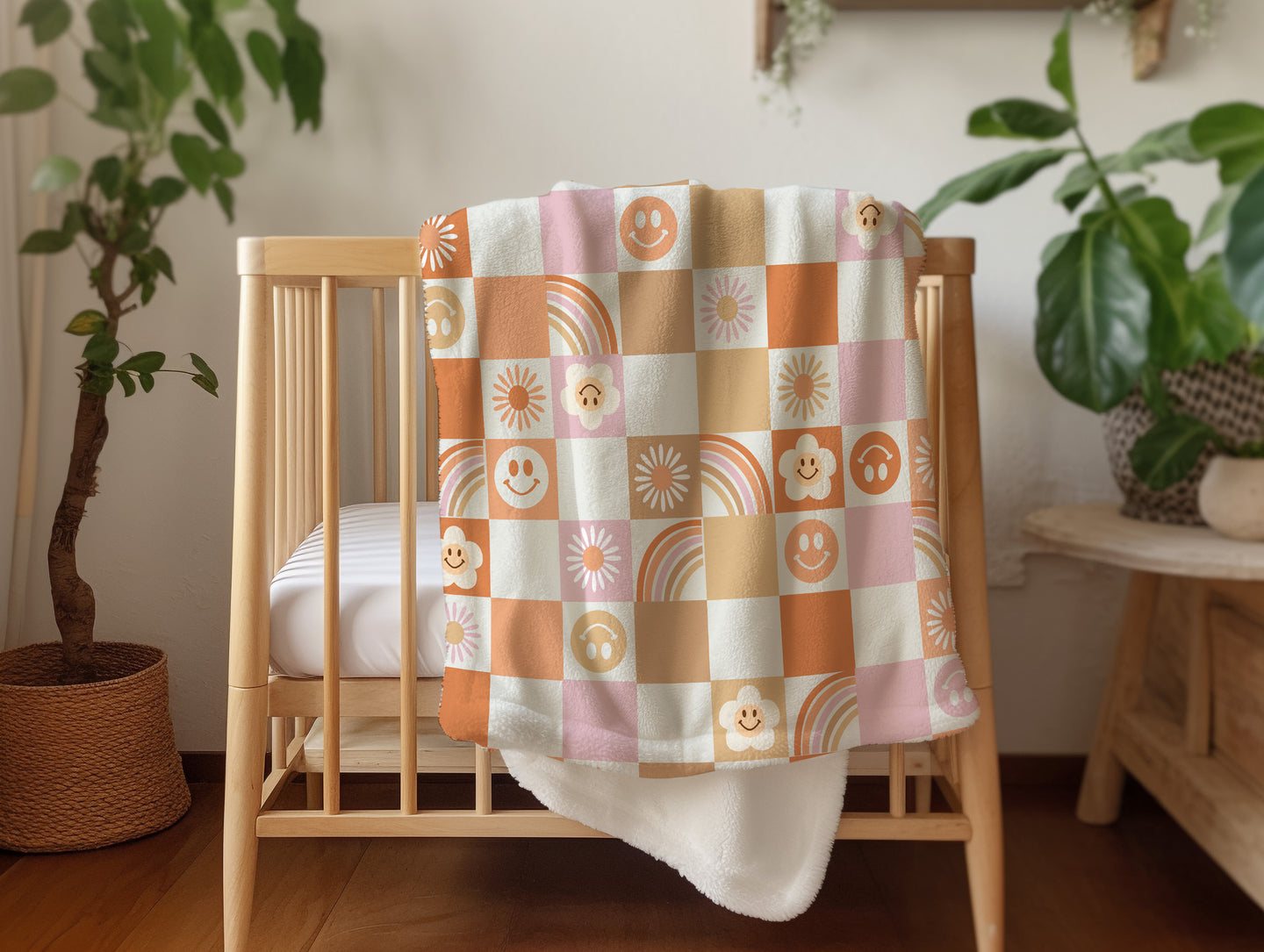 Personalized Orange Groovy Checkered Blanket