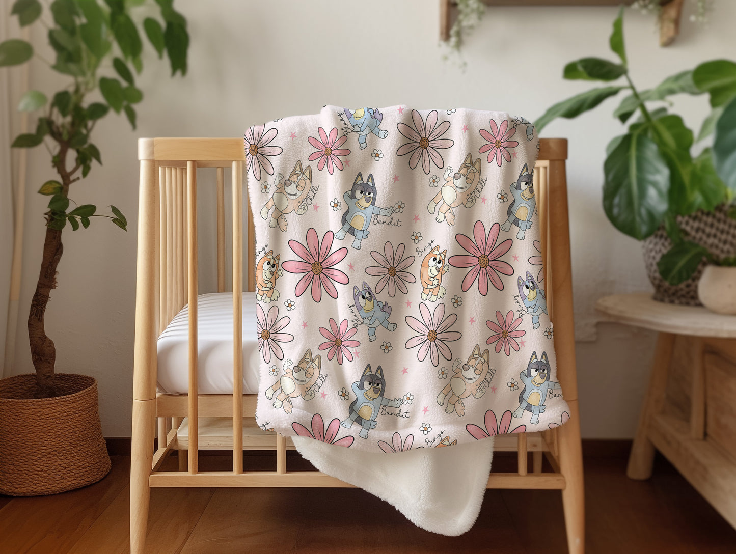 Personalized Floral Bluey Blanket