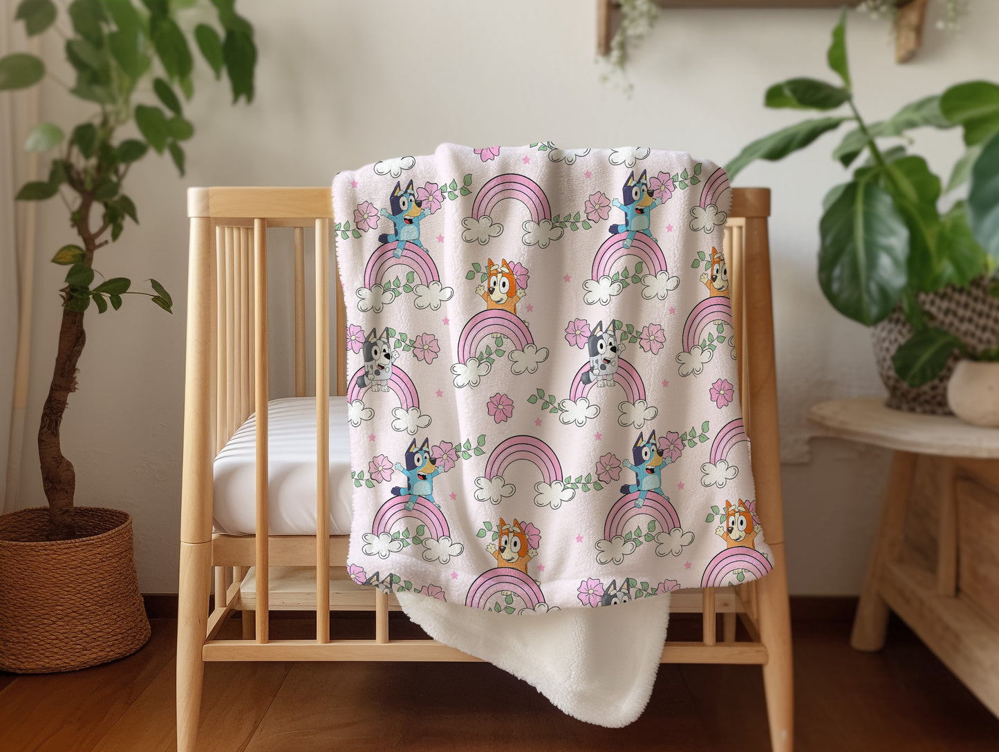 Personalized Pink Boho Bluey Blanket