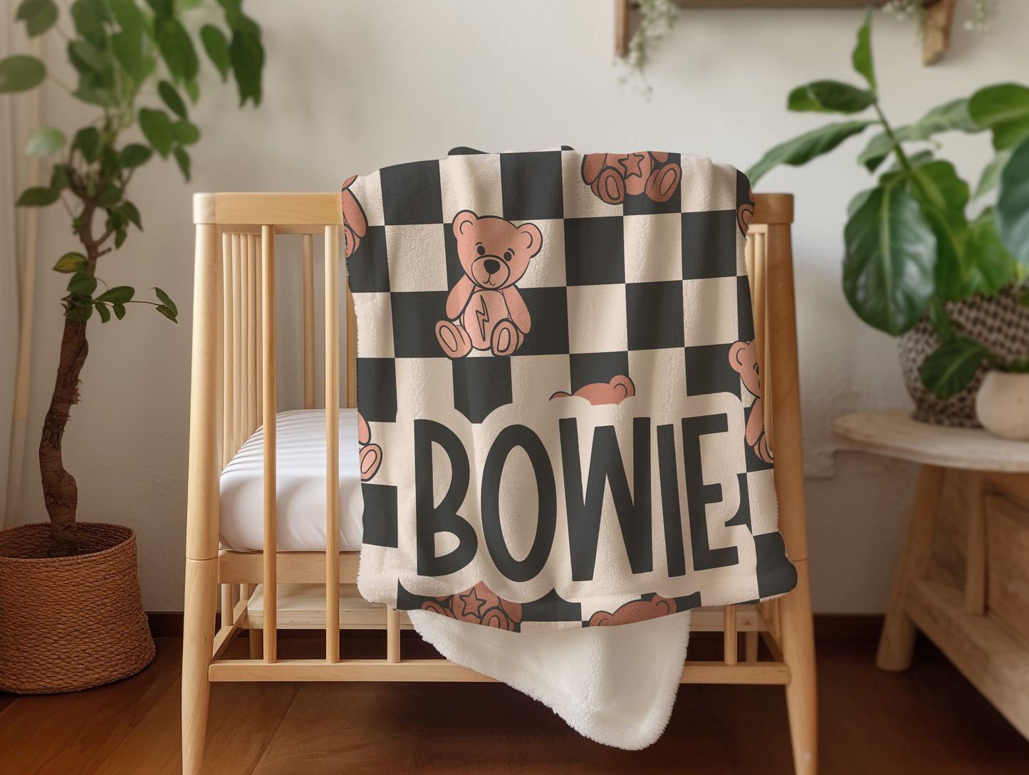 Personalized Boys Teddy Bear Blanket Checkered