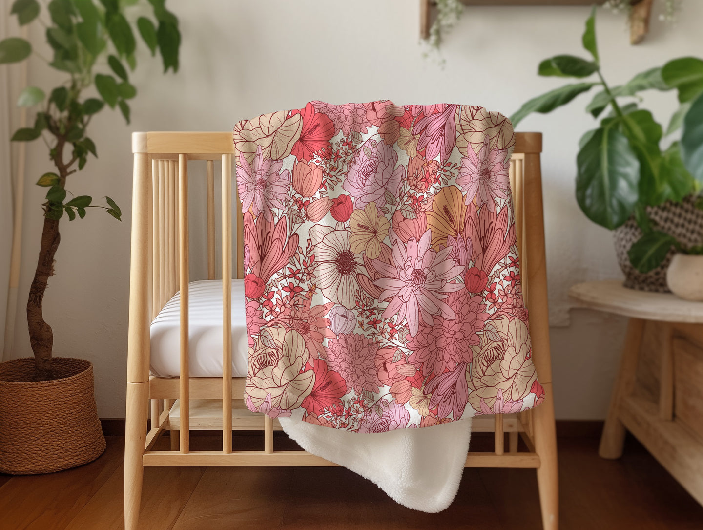 Personalized Pink Floral Blanket