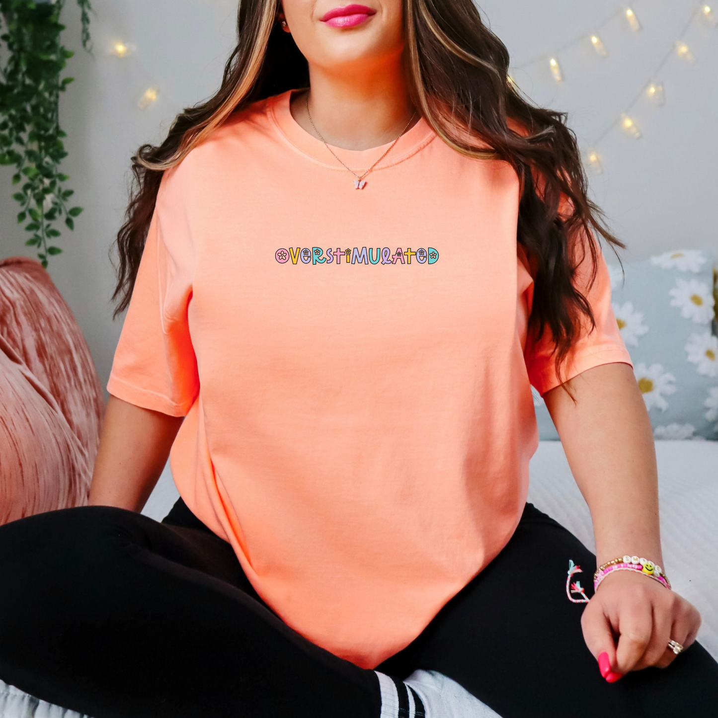 Overstimulated T-shirt Comfort Colors Neon Pastel