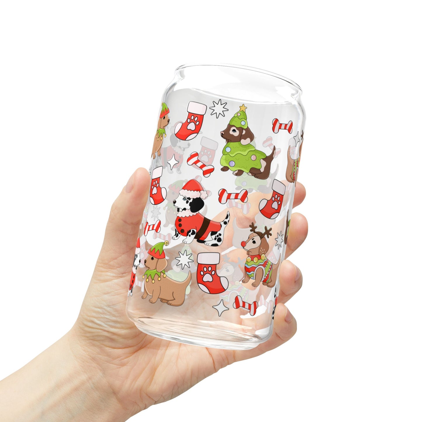 Christmas Dog Glass Can 16 oz