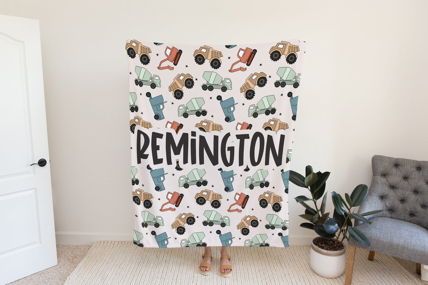 Personalized Boys construction Blanket