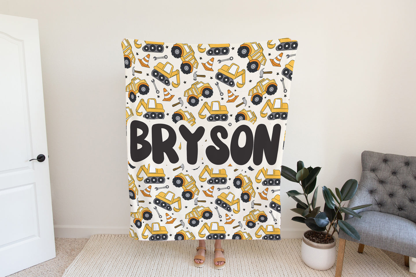 Personalized Boys construction Blanket