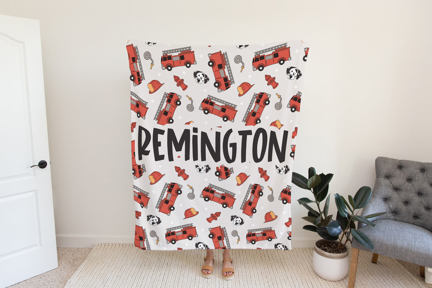 Personalized Boys Firetruck Blanket