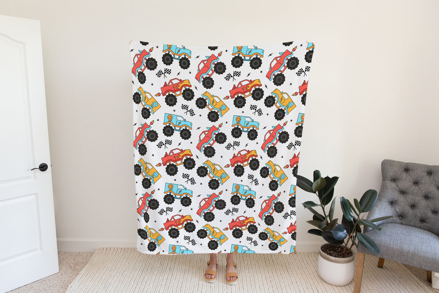 Personalized Blanket for Boys Monster Trucks