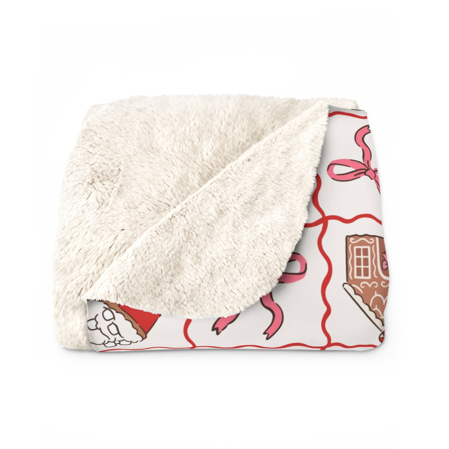 Christmas Gingerbread Sherpa Blanket | Holiday Santa, Candy Cane, Gingerbread House holiday blanket