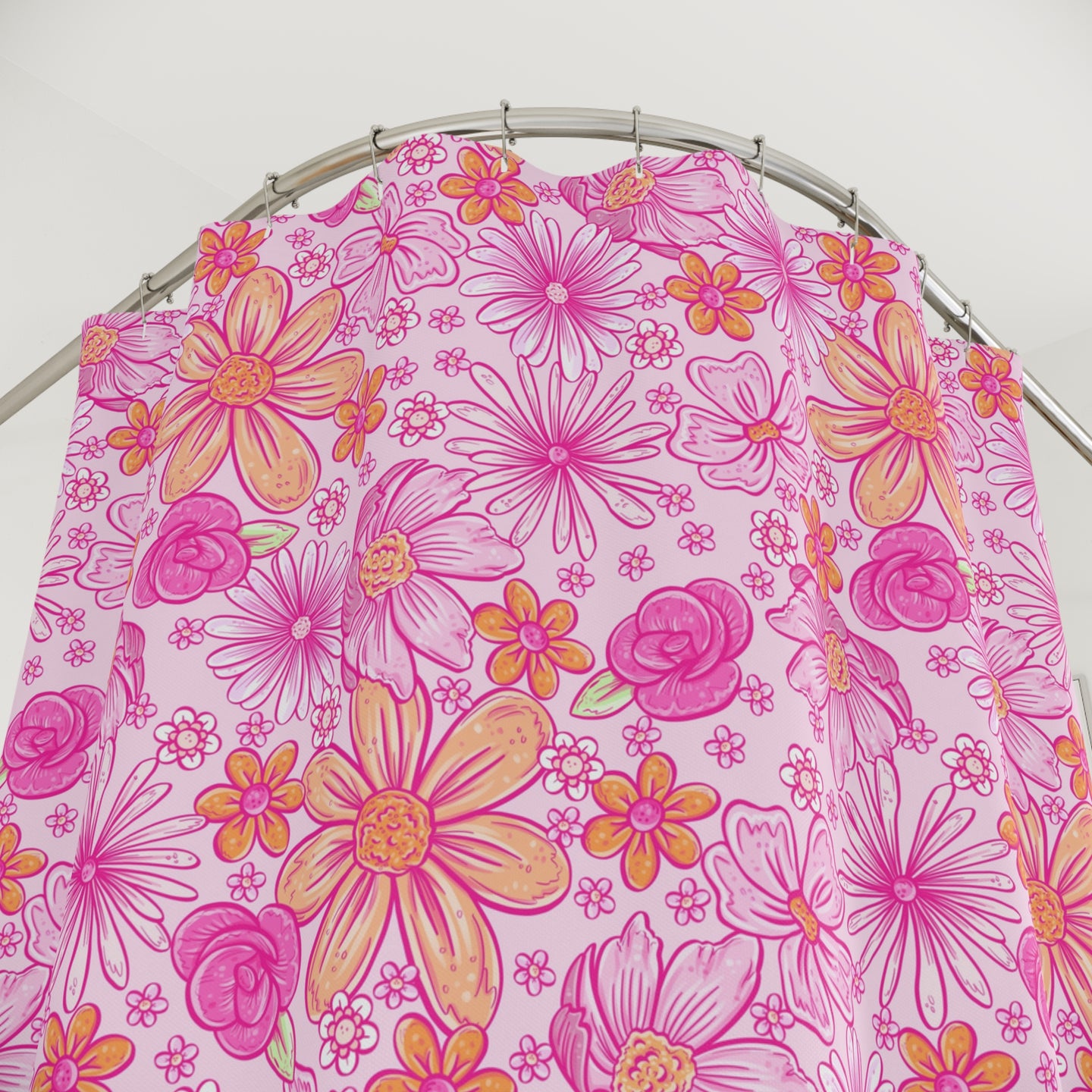 Pink Floral Boho Shower Curtain Personalized