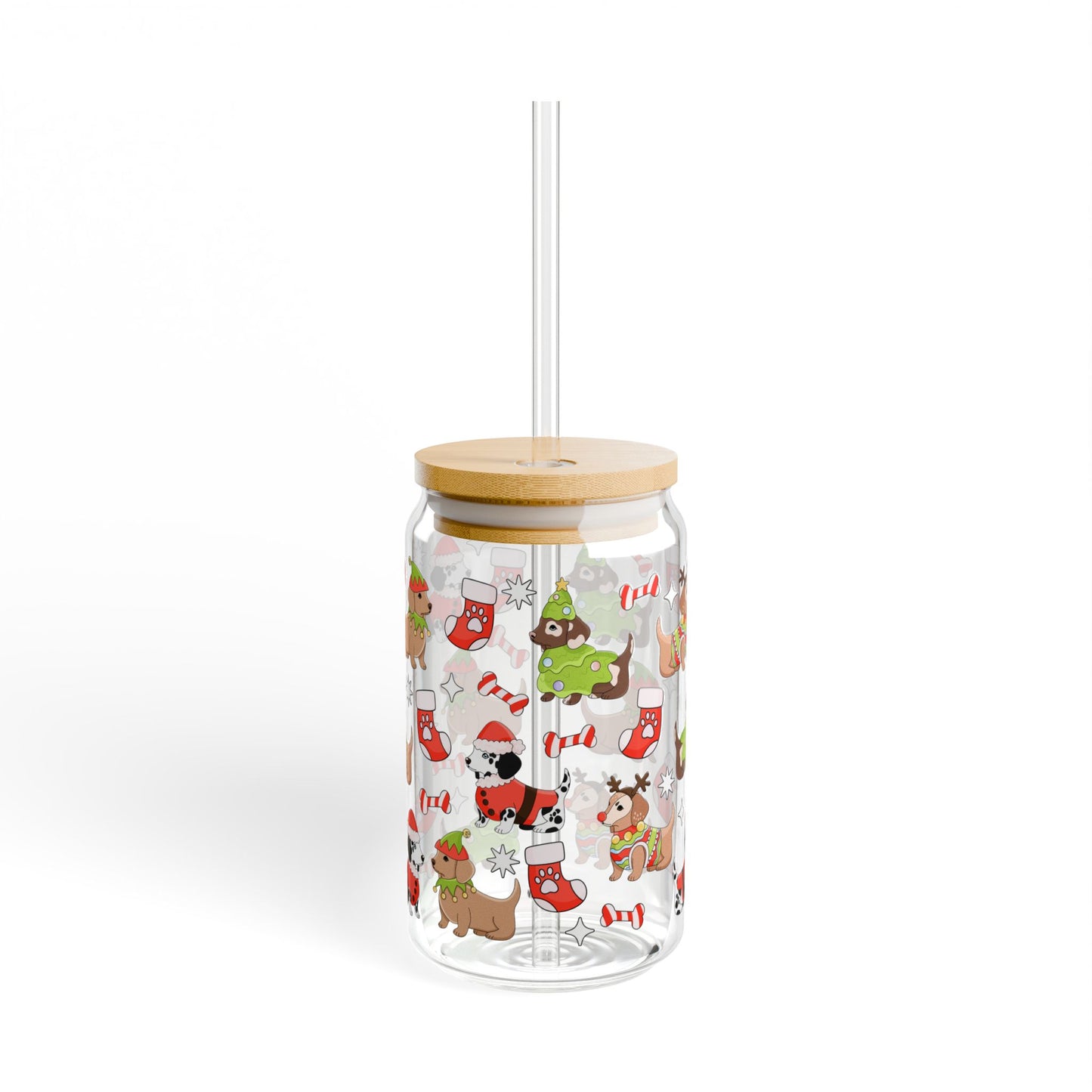 Christmas Dog Glass Can 16 oz