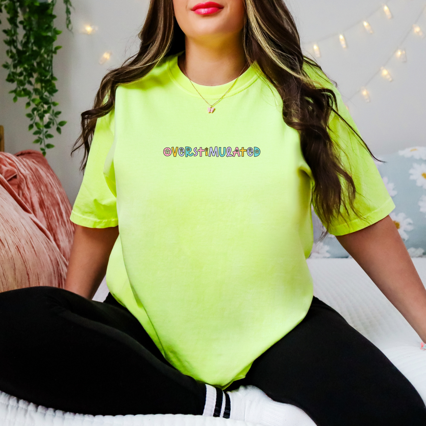 Overstimulated T-shirt Comfort Colors Neon Pastel